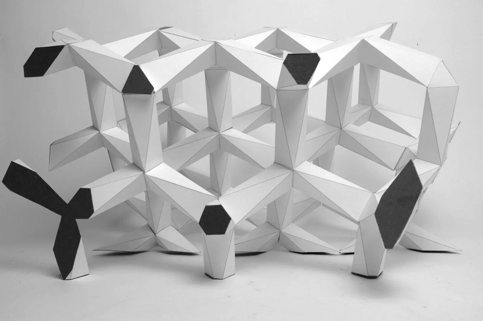 White paper study model of a tetrahedral geometric system